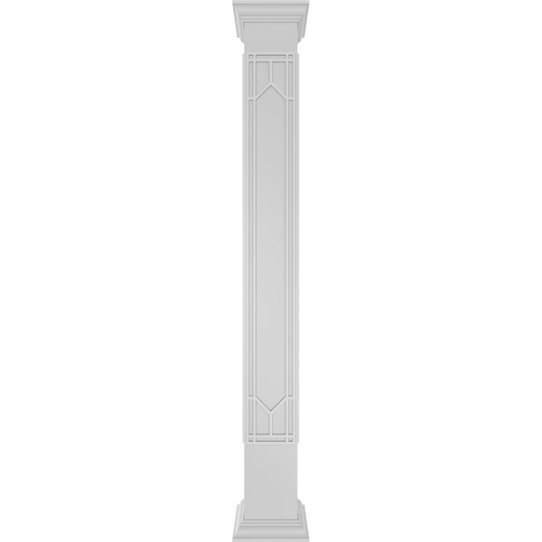 10W X 8'H Craftsman Classic Square Non-Tapered Shaker Fretwork Column W/ Crown Capital & Crown Base